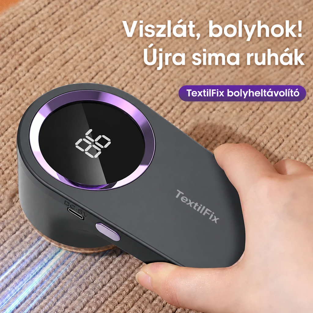 TextilFix – USB-C-s elektromos bolyheltávolító LED-kijelzővel